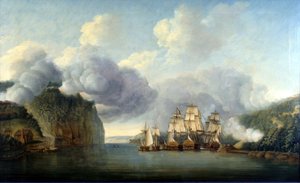 A Hudson folyó átkelésének kikényszerítése, 1776. október 9. alkotó: Thomas Mitchell