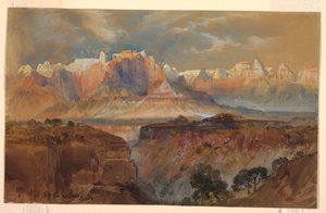 Rajz, A Rio Virgin sziklái, Dél-Utah, 1873 alkotó: Thomas Moran