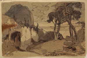 Rajz, Út egy hegyvidéki tájban, 1875 alkotó: Thomas Moran