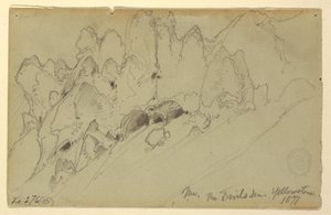 Rajz, Az ördög barlangja, Yellowstone, 1871 alkotó: Thomas Moran