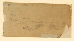 Rajz, A Tetons, a síkságról nézve, 1879. augusztus 28. alkotó: Thomas Moran