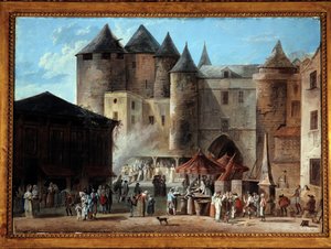 Place du Grand Chatelet a párizsi utcai jelenetben a francia forradalom idején. Thomas Naudet (1778-1810) festménye