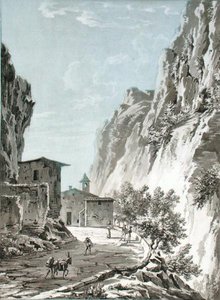 Gondo falu a Simplon-hágón, illusztráció a „Voyage Pittoresque et Historique du Nord d