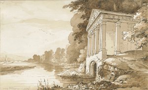 Colwich - Templom a Wolseley Bridge közelében: szépia mosás rajza, nd [1837-1838] (rajz) alkotó: Thomas Peploe Wood