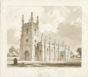 Perry Barr templom: szépia mosás rajz alkotó: Thomas Peploe Wood