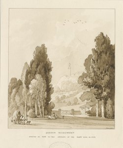 Sandon – William Pitt emlékműve: szépia mosás rajza, 1838 alkotó: Thomas Peploe Wood