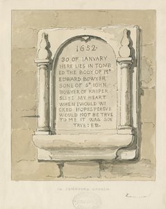 Seighford Church – Kőtábla Edward Bowyernek: szépia rajz, nd [?1838] (rajz) alkotó: Thomas Peploe Wood