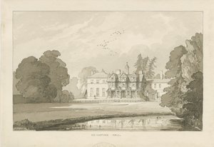 Seighford Hall: szepia wash rajz alkotó: Thomas Peploe Wood