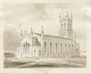 Shelton Church: szépia mosás rajz alkotó: Thomas Peploe Wood