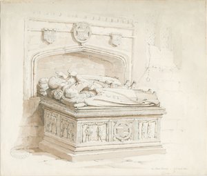 Stowe templom - Asztali sír [Sir Walter Devereux]: szépia rajz alkotó: Thomas Peploe Wood