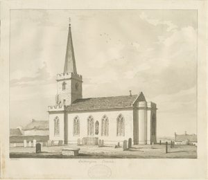 Whittington templom: szépia rajz alkotó: Thomas Peploe Wood