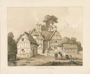 Whittington Hall: toll és mosó rajz alkotó: Thomas Peploe Wood