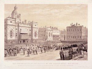 Viktória királynő átadta a krími érmet Sir Thomas Trowbridge ezredesnek, 1855. május 18-án