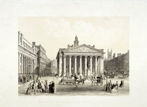 Royal Exchange és a Bank of England balra, London, 1851