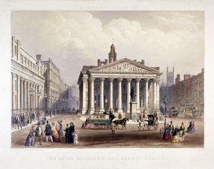 Royal Exchange és a Bank of England balra, London, 1851