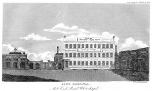 Jews Hospital, Mile End Road, Whitechapel, London, 18. század vége vagy 19. század eleje. alkotó: Thomas Prattent
