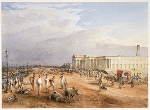 Az új pénzverde a strandon, délről, szállítással tovább, az album oldalára írva: „Calcutta and New Mint Calcutta” alkotó: Thomas Prinsep