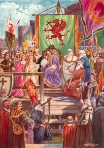 Rhys ap Gruffydd elnököl az első Eisteddfodban, Cardigan kastélyban, Walesben alkotó: Thomas Prytherch