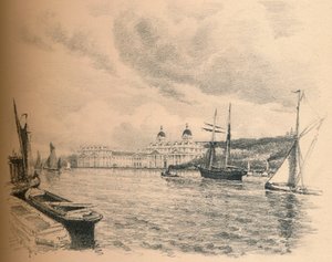 Greenwich palota a folyótól, 1902 alkotó: Thomas Robert Way