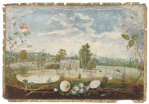 Az üvegház Woodside House-ban, Old Windsorban, virágokkal díszített kartonban