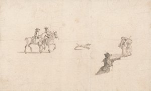 Lovasok, figurák és egy kutya (toll és tinta papíron) alkotó: Thomas Ross