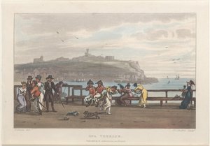 Gyógyfürdőterasz, Scarborough költői vázlataiból, 1813., 1813. Alkotók: Thomas Rowlandson, Joseph Constantine Stadler, J. Bluck.