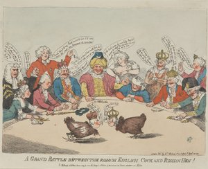 Nagy csata a híres angol kakas és az orosz tyúk között! alkotó: Thomas Rowlandson