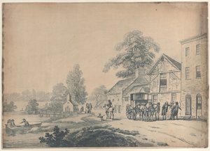 Egy kocsi egy fogadó előtt alkotó: Thomas Rowlandson