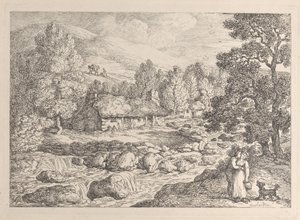 Egy cornwalli vízesés, a „Views in Cornwall” című műből alkotó: Thomas Rowlandson