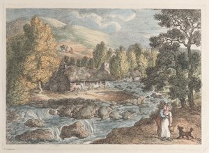 Egy Cornish-vízesés, a Views in Cornwallból, 1812., 1812. alkotó: Thomas Rowlandson