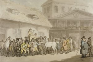 Lóárverés a Hopkins’s Repository-ban, Barbican alkotó: Thomas Rowlandson