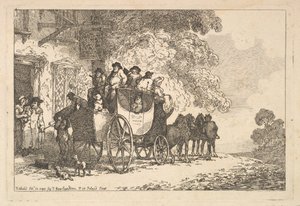 Egy megpakolt postakocsi egy postaház előtt alkotó: Thomas Rowlandson