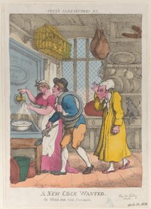 Új kakast keresünk, vagy dolgozzon vízvezeték-szerelőnek, 1810. április 20., 1810. április 20. alkotó: Thomas Rowlandson