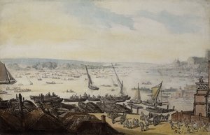 Regatta a Temzén Westminster alatt, alkotó: Thomas Rowlandson
