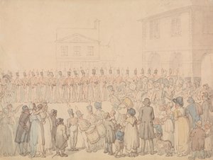 A northamptoni milícia áttekintése Brackleyben alkotó: Thomas Rowlandson