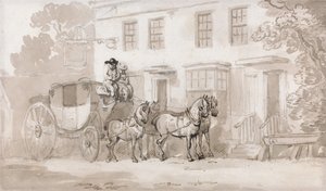 Egy postakocsi egy fogadó bejárata előtt alkotó: Thomas Rowlandson