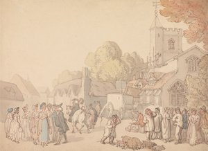 Falusi jelenet egy templom előtt alkotó: Thomas Rowlandson