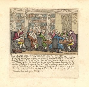 Írók egy csoportja egy gazdag polgár házában vacsorázik. alkotó: Thomas Rowlandson