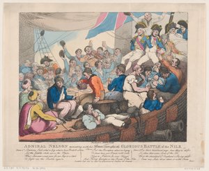 Nelson admirális újjáteremtő bátor kátrányaival a... dicsőséges csata után, 1798. október 20. alkotó: Thomas Rowlandson