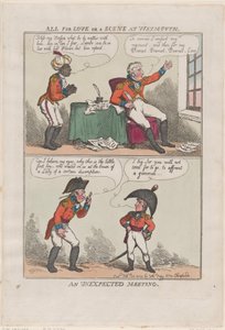All for Love or A Scene at Weymouth, Egy váratlan találkozás, 1809. február 26., 1809. február 26. alkotó: Thomas Rowlandson