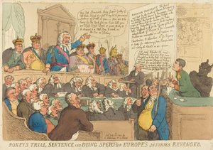 Boney tárgyalása, ítélete és haldokló beszéde, 1815-ben. alkotó: Thomas Rowlandson