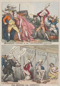 Britannia támogatása vagy az összeesküvők veresége – Az elmebetegek kórháza alkotó: Thomas Rowlandson