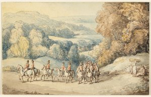 Lovasság menetel (recto); töredék a ló vázlatából (verso) alkotó: Thomas Rowlandson