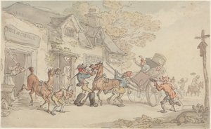 Lócsere egy postaházban Franciaországban alkotó: Thomas Rowlandson