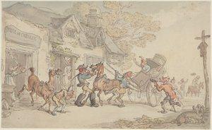 Lócsere egy francia fogadóban alkotó: Thomas Rowlandson