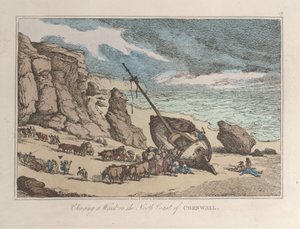 Egy roncs eltávolítása Cornwall északi partján, a Természetből készült vázlatokból, 1822., 1822. alkotó: Thomas Rowlandson