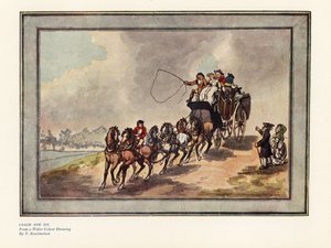 Edző és hat ló utasokkal és csomagokkal a tetőn alkotó: Thomas Rowlandson