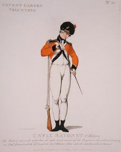 Covent Garden Volunteer, 23. lemez a „London és környéke Loyal Volunteers”-től, 1798-ban (színes litó) alkotó: Thomas Rowlandson