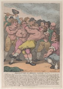 Ward és Quirk bokszmeccsének leírása 100 guineával egy oldalon, Marc..., 1812. március 1. alkotó: Thomas Rowlandson
