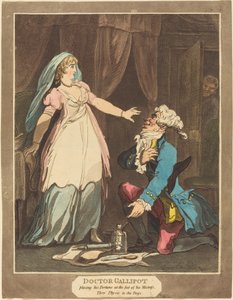 Gallipot doktor úrnője lába elé helyezi vagyonát, 1808. alkotó: Thomas Rowlandson